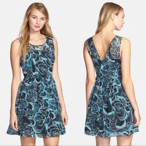 Kensie Small Blue & Black 'Layered Feathers' Dress